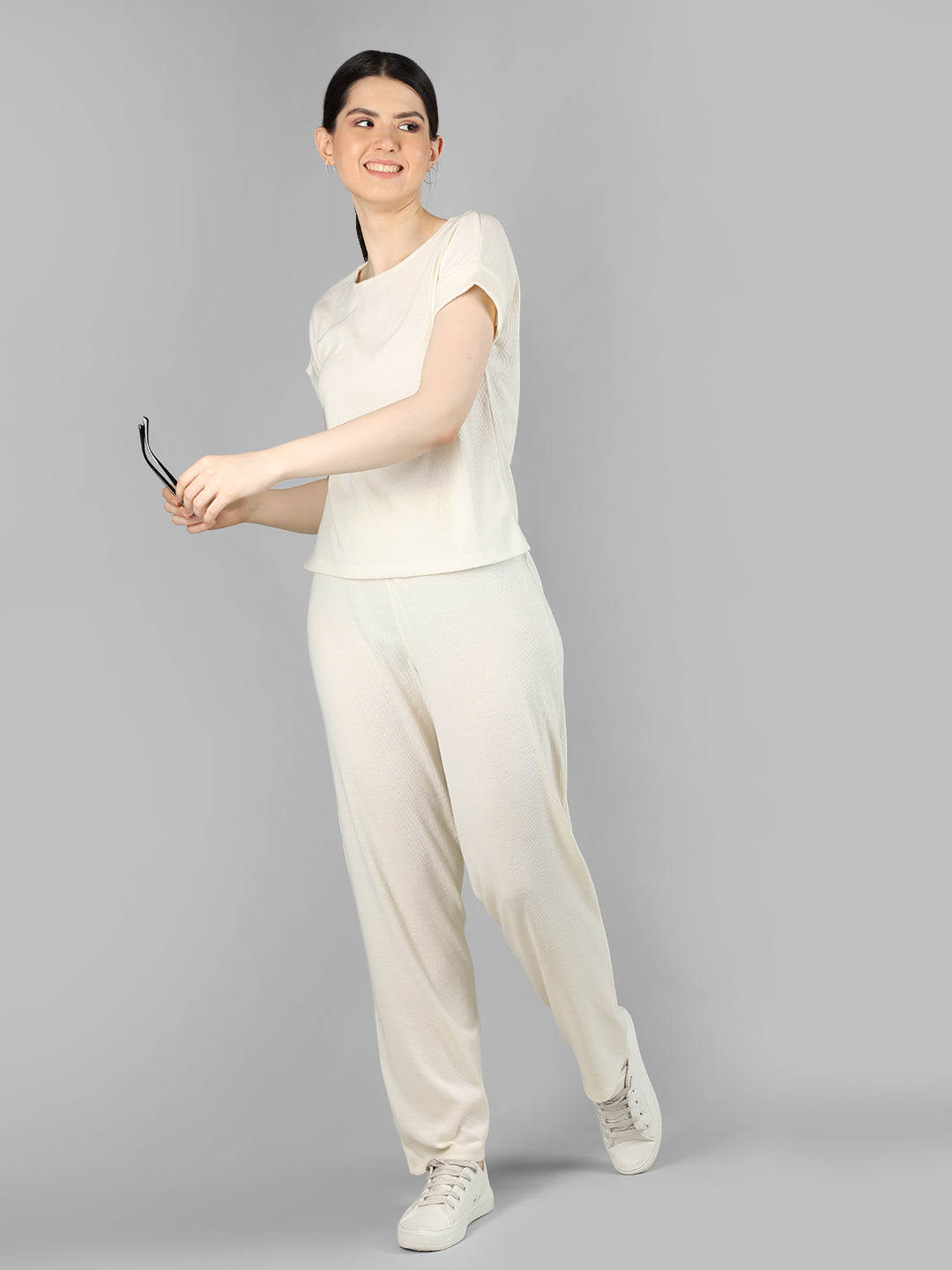 Women's Cream Ribbed Co-Ord Set | CHKOKKO