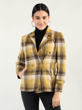 Women Mustard Yellow Checked Coat