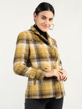 Women Mustard Yellow Checked Coat