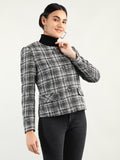 Women Black & White Checked Overcoats