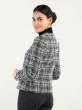 Women Black & White Checked Overcoats