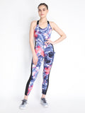 Women's Blue Printed Yoga Workout Basic Jumpsuit | CHKOKKO