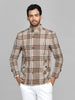 Men Checked Stand Collar Pea Coat