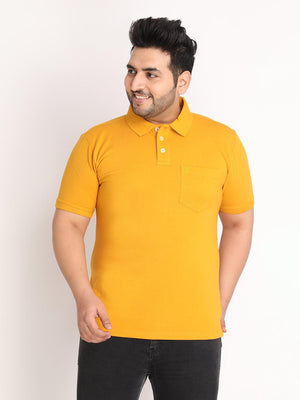 Men's Mustard Polo Half Sleeve T-Shirt Plus Size with Pocket | CHKOKKO