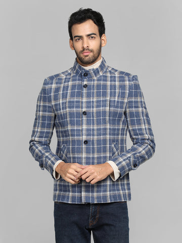 Men Checked Woolen Pea Coat