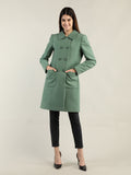 Women Green Solid Winter Trenchcoat