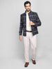 Men Checked Stand Collar Woolen Tweed Pea Coat