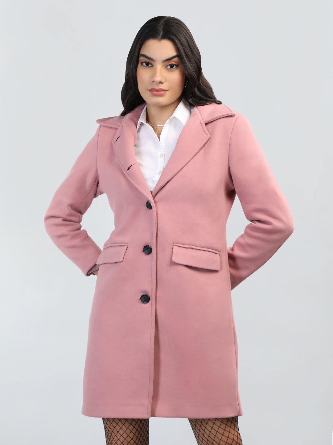 Women Double-Breasted Longline Woollen Overcoat