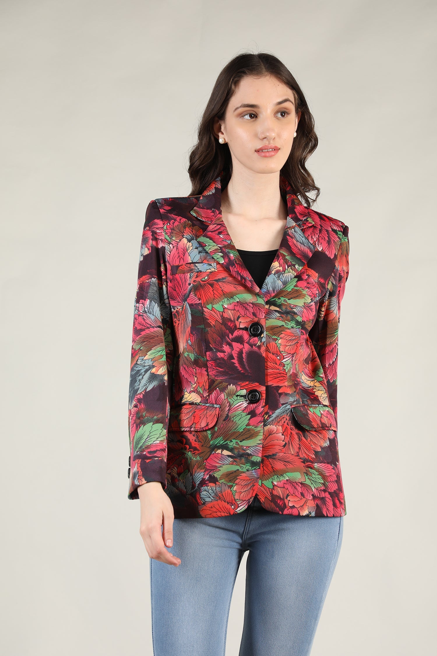 Women Printed Double-Breasted Overcoat