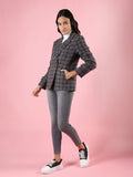 Women Grey Checked Overcoat