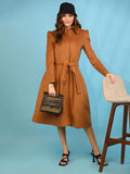 Women Spread Collar, Long Sleeves Woolen Winter Trench coat