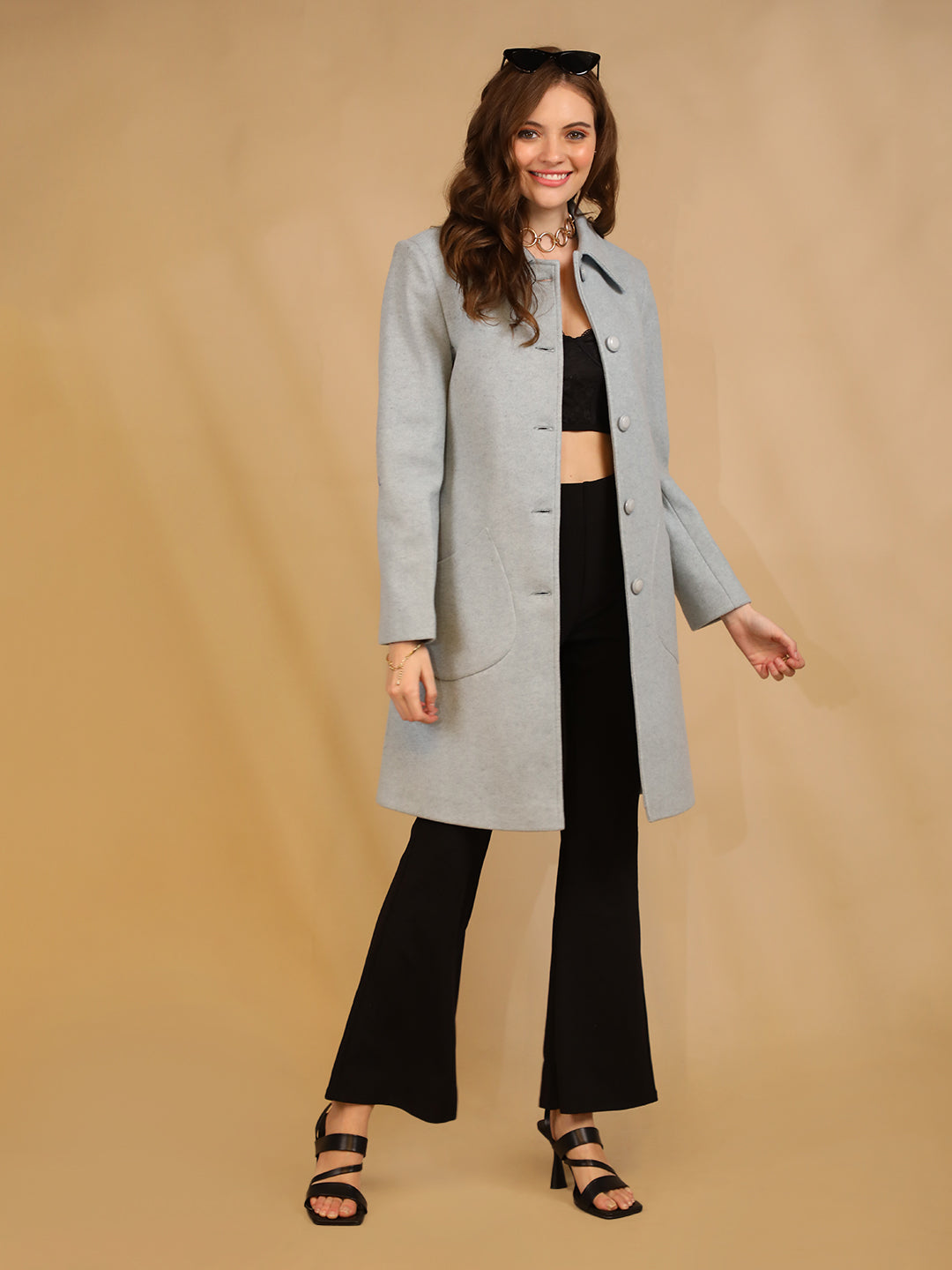 Women Single-Breasted Longline Woolen Overcoat