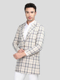 Men Checked Notched Lapel Tweed Woollen Overcoat