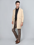 Men Notched Lapel Woolen Longline Overcoat