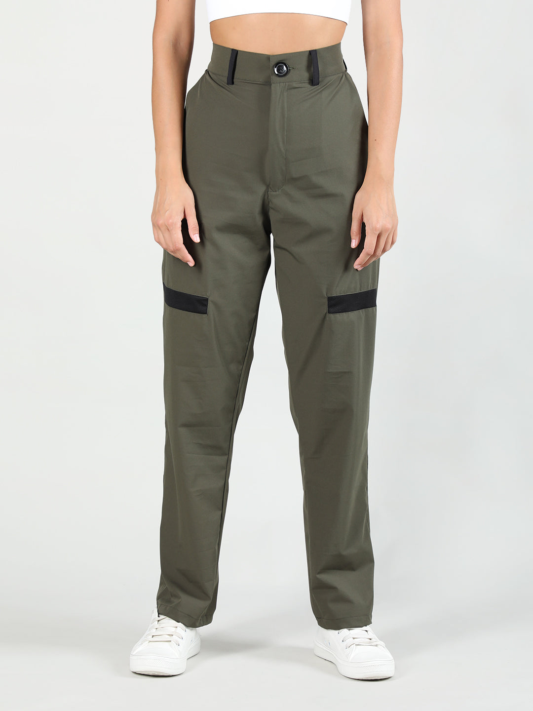 Women's Olive Black Active Trouser | CHKOKKO