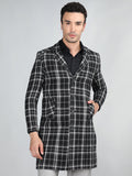 Men Checked Notched Lapel Woolen Tweed Overcoat