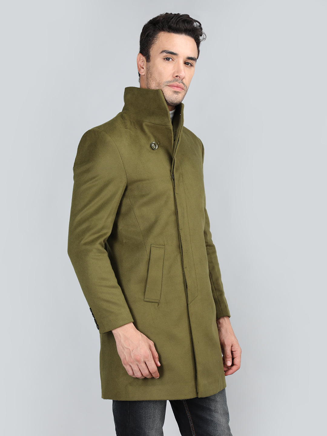 Men Long Coat Double Breasted 5 Button