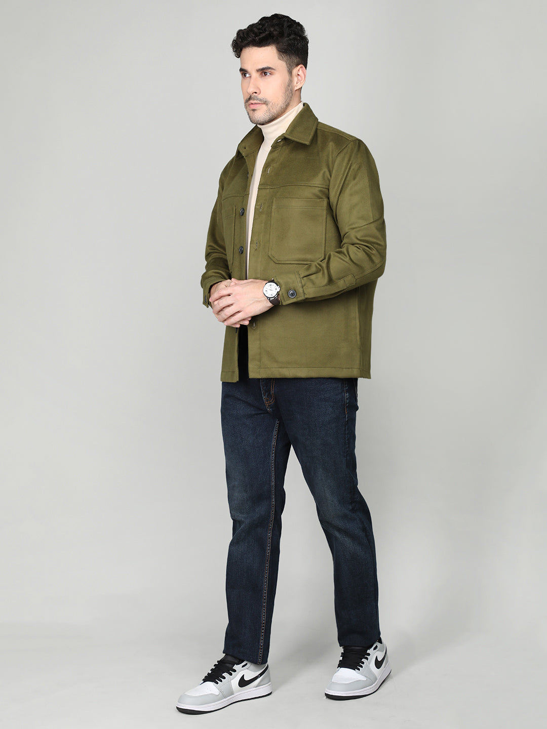 men's olive shacket
