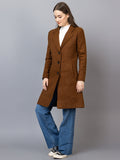 Women Notched Lapel Collar, Long Sleeves, Woolen Winter Trench Coat