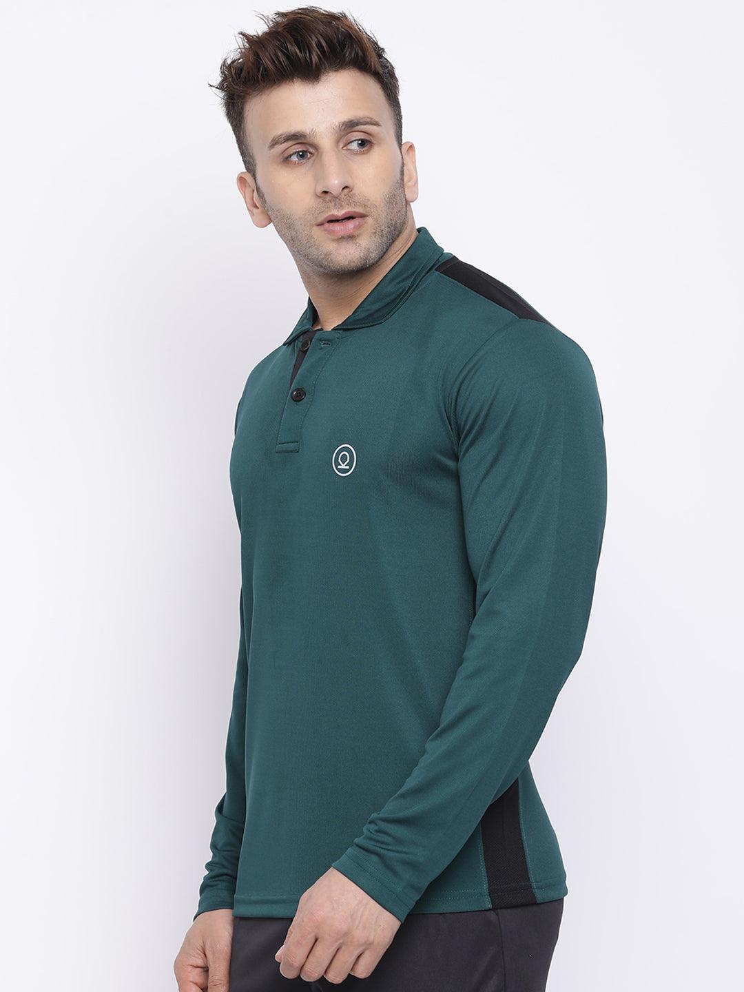 Men's Bottle Green Full Sleeves Polo T-shirt