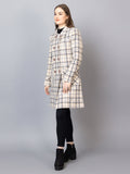 Women Checked Woolen Double Breasted Double Breasted Overcoat