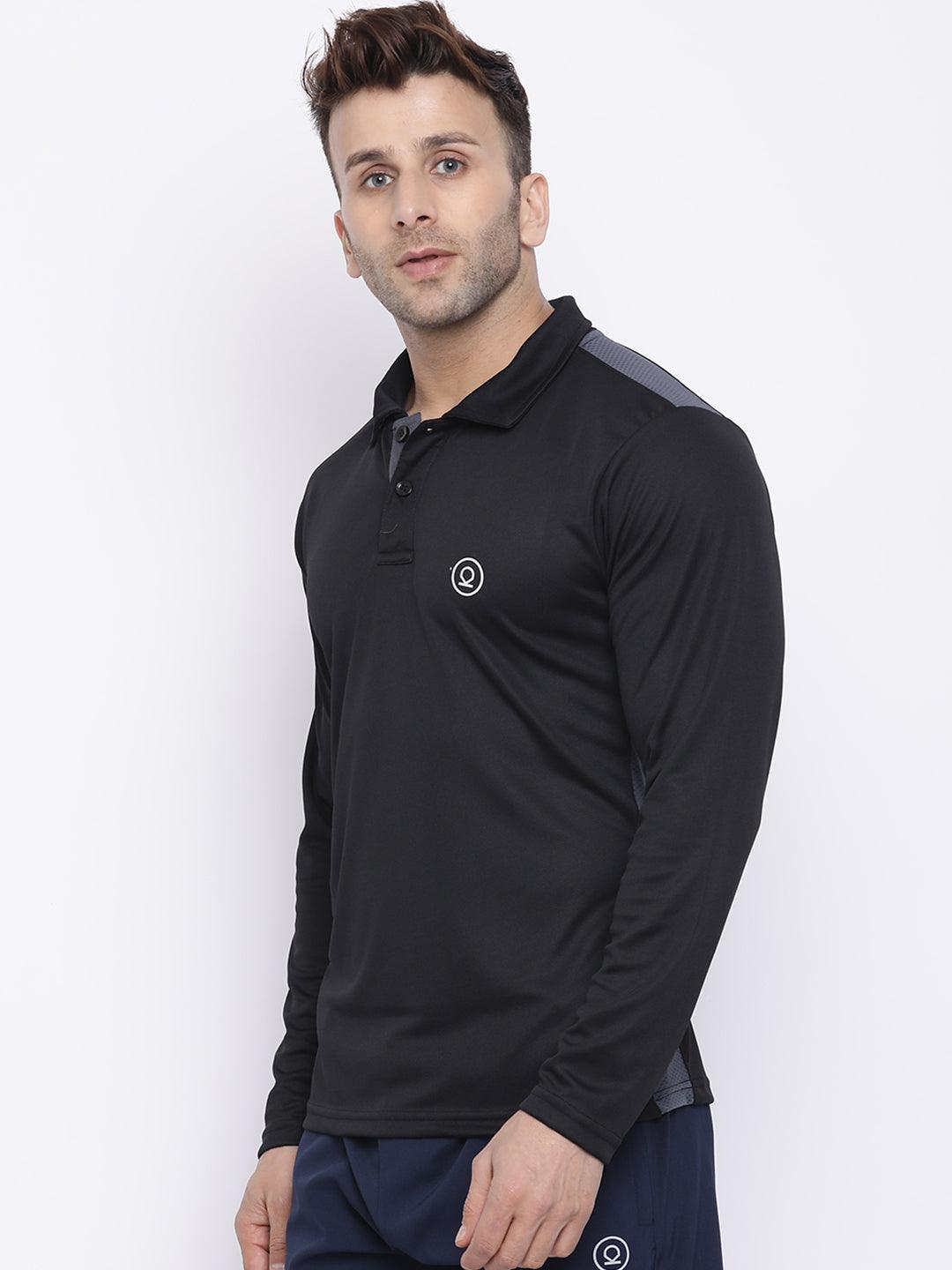 Men's Black Full Sleeves Polo T-Shirt