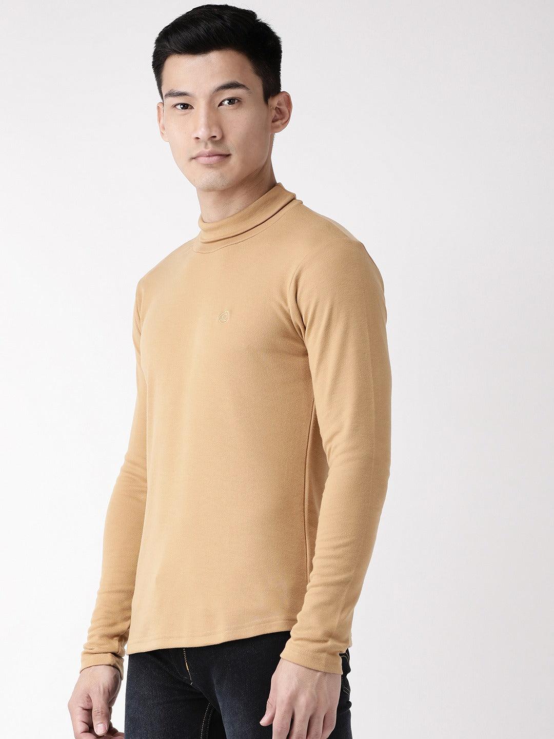 Men's Beige High Neck T-shirt