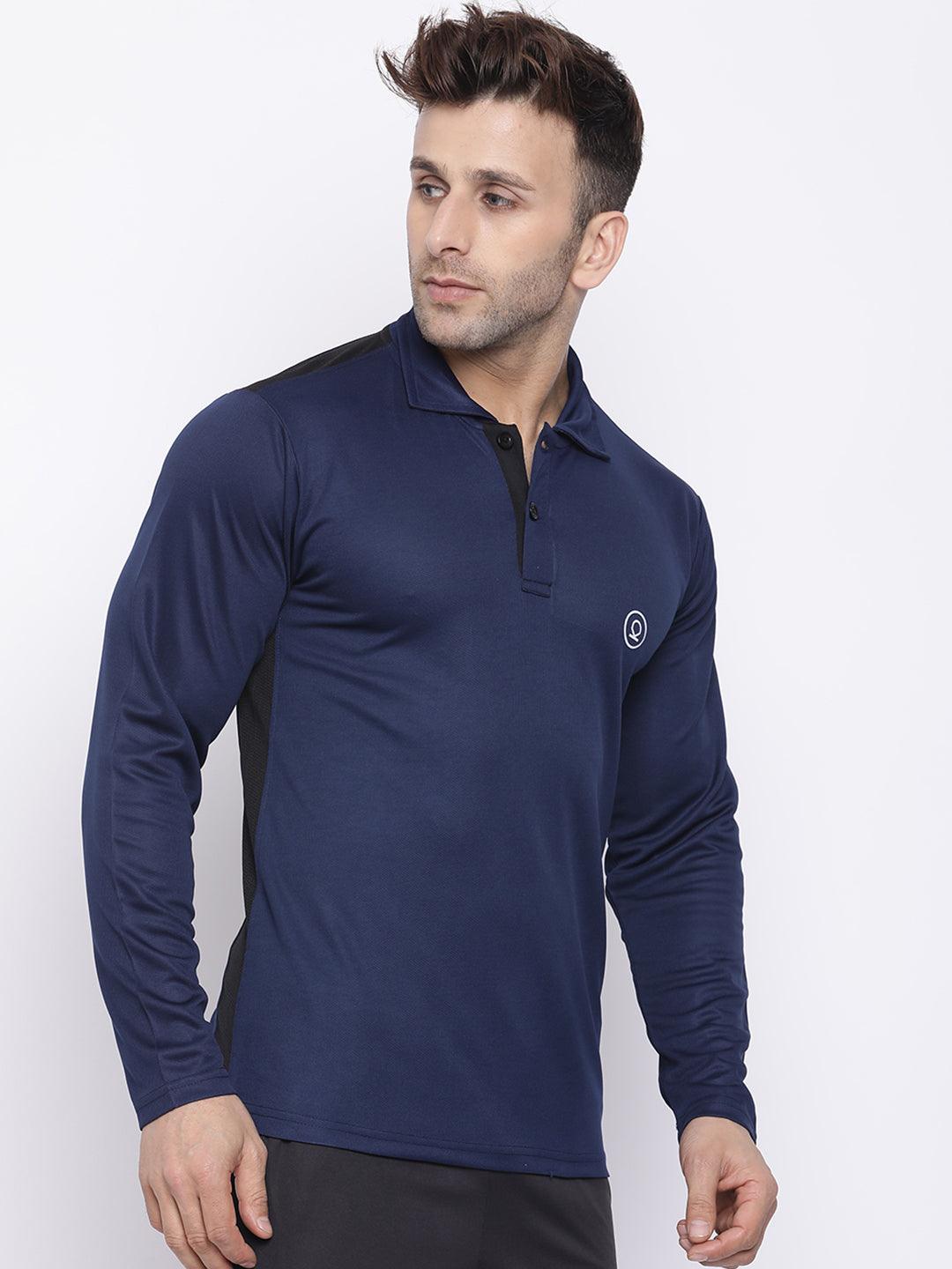 Men's Navy Blue Full Sleeves Polo T-shirt