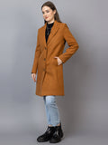 Women Notched Lapel Collar Woolen Overcoat