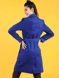 Women Blue Solid Winter Trenchcoat