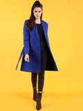 Women Blue Solid Winter Trenchcoat