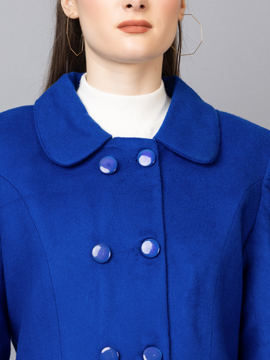 Women Spread Collar Double Breasted Overcoat