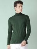 Men Dark Green Regular Fit High Neck Winter T-shirt | CHKOKKO