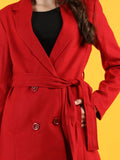 Women Red Solid Winter Trench Coat