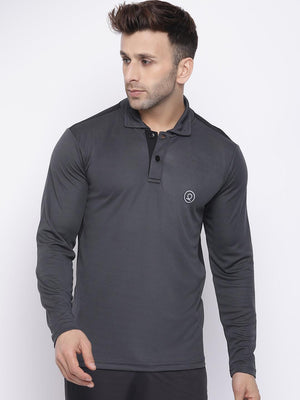Men's Dark Grey Full Sleeves Polo T-shirt