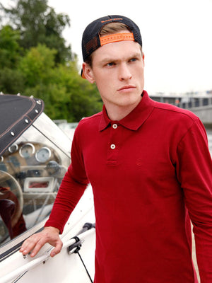 Men's Red Full Sleeves Polo T-shirt