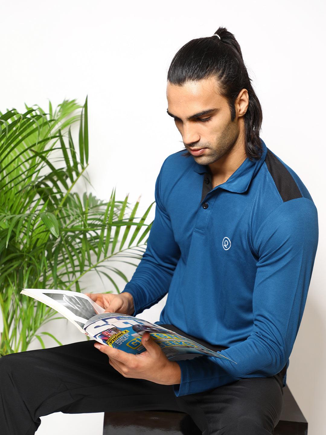 Men's Indigo Full Sleeves Polo T-shirt