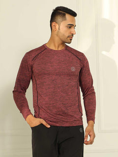 Men's Regular Dry Fit Full Sleeves Gym T-Shirt Wine