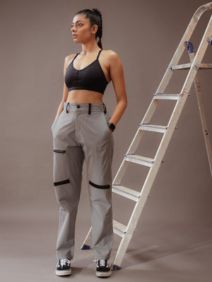 Women's LightGrey Black Active Trouser | CHKOKKO
