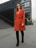Women Red Solid Winter Trench Coat