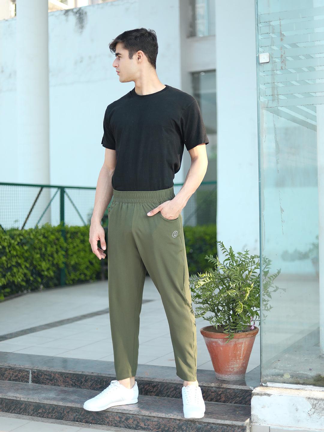 Men bottle green Trackpants Running Lower With Pocket | CHKOKKO - Chkokko